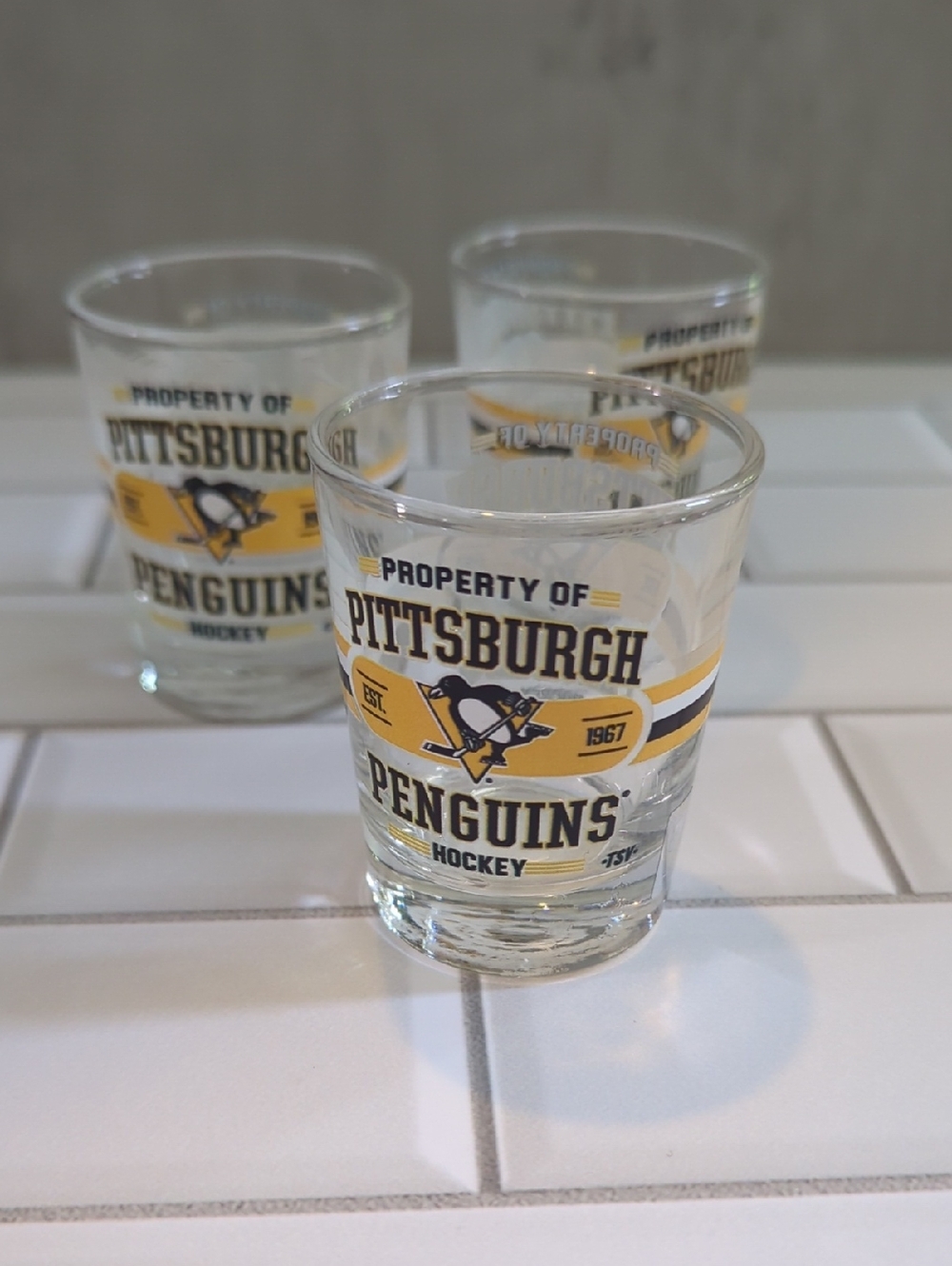3 Pittsburgh Penguins Shot Glasses From Private Box Seats NEW